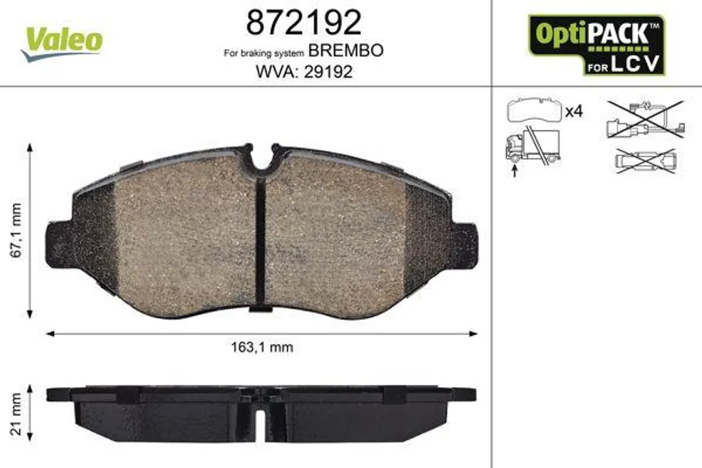 Plaquettes de frein Valeo 872192 pour Mercedes Vito et Sprinter OE
