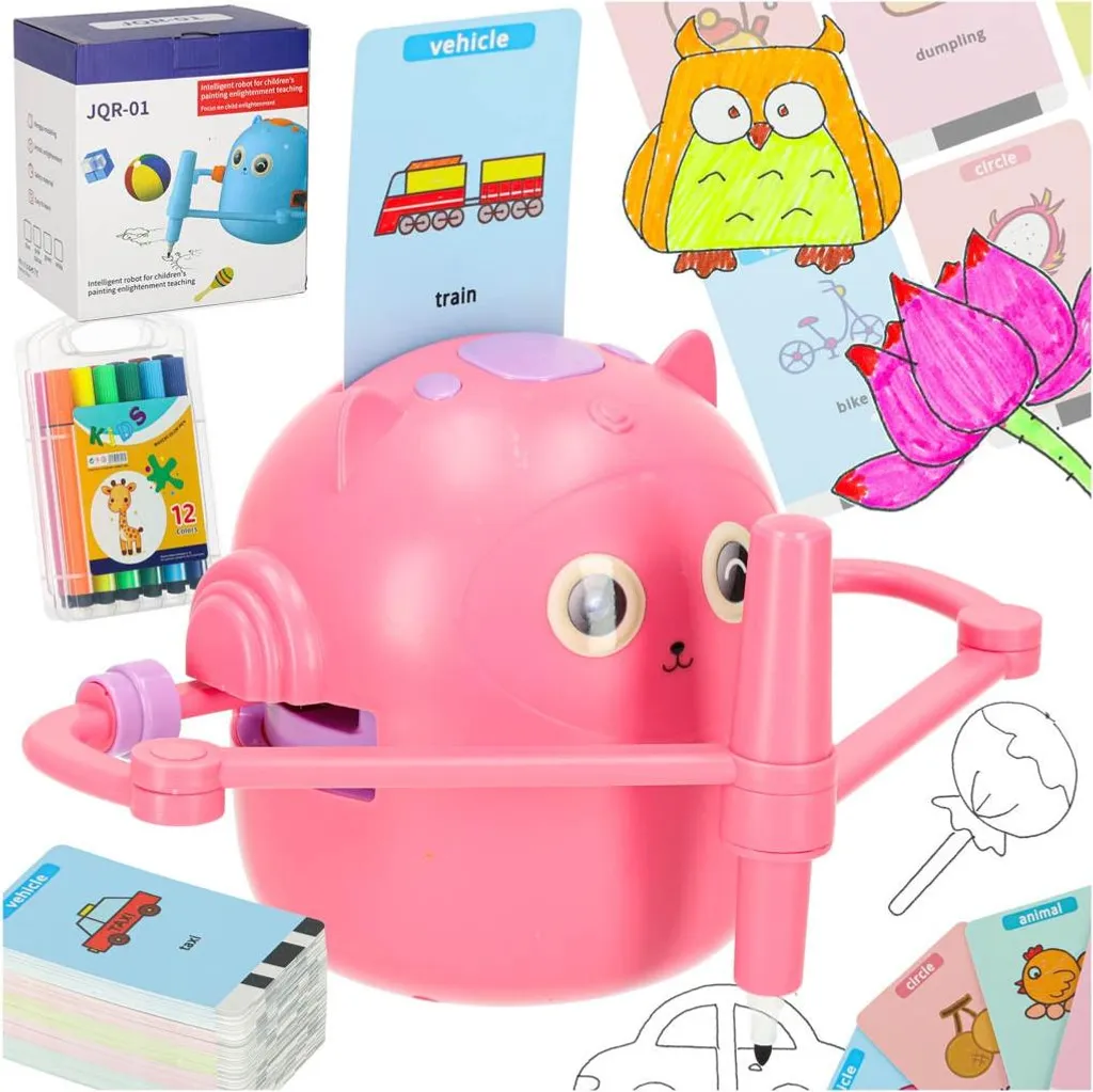 Robot Dessinateur Rechargeable Avec 12 Feutres Et 100 Cartes – Apprentissage Du Dessin Ludique Pour Enfants De 3 à 9 Ans