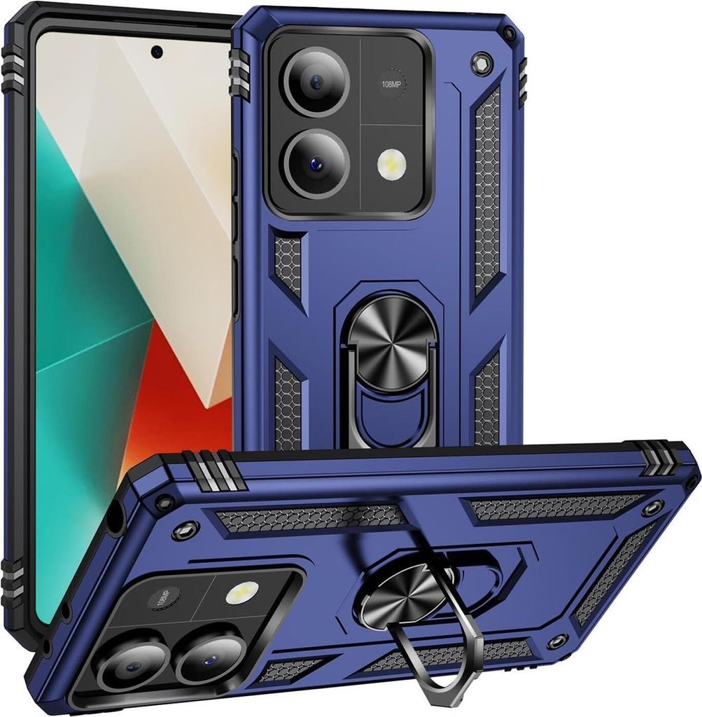 Conie Outdoor Schutzhülle für Xiaomi Redmi Note 13 5G Tasche Silikon Hard Case Cover Hülle mit Halter Ständer in Blau