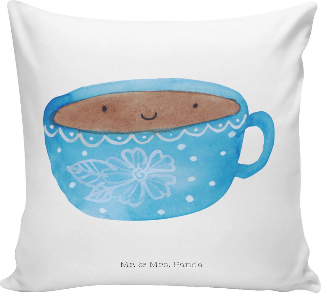 Mr. & Mrs. Panda kissen bedruckt Kaffee Tasse - Weiß - Geschenk, Kuschelkissen, Polster, 40x40, Glücklich, Genuss, Lustige Sprüche, Geschmack, D...