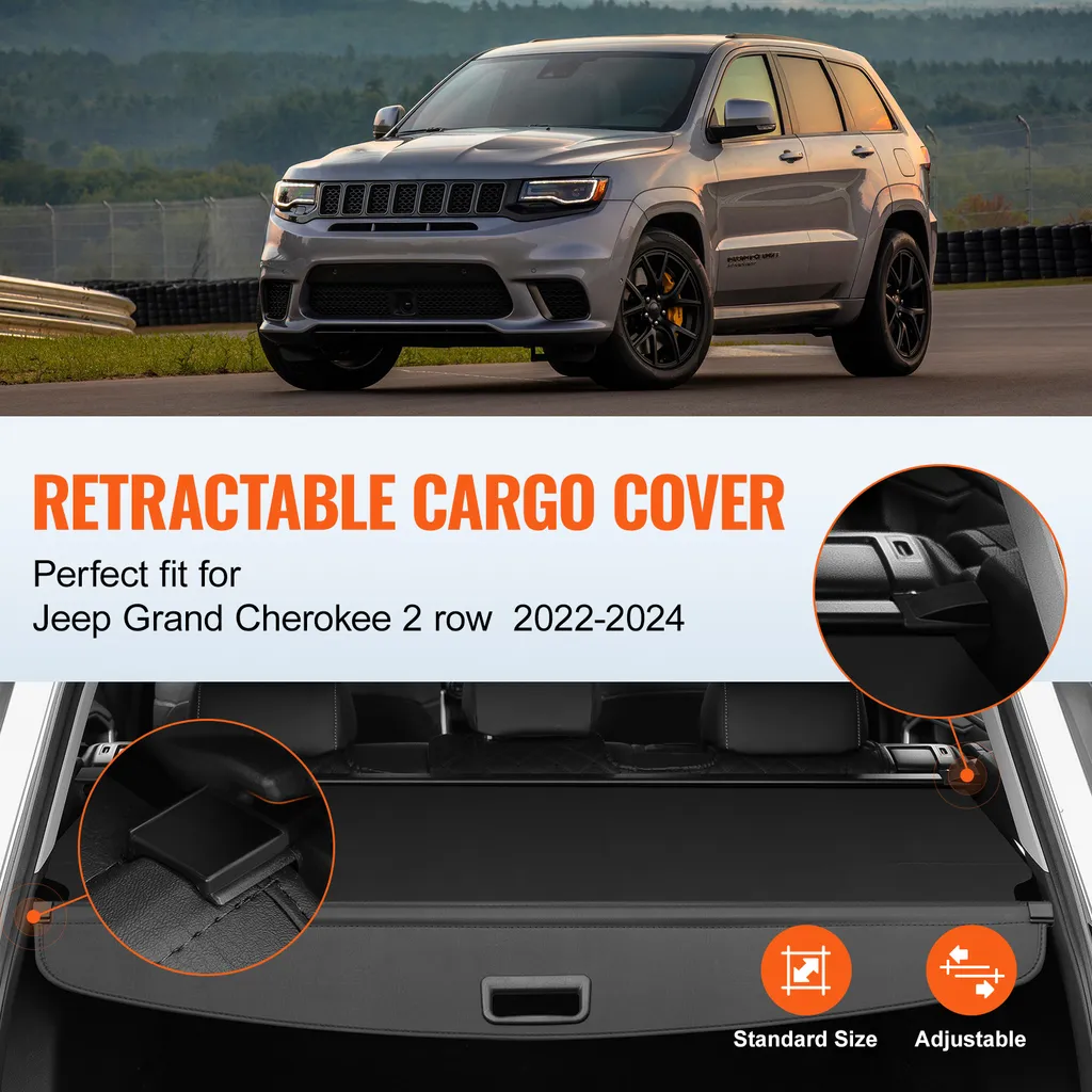 SucceBuy copertura retrattile del bagagliaio, copertura di sicurezza impermeabile del bagagliaio per Jeep Grand Cherokee 2 file 2022-2024, copertura posteriore resistente ai raggi UV in lega di alluminio e materiale PVC - 2