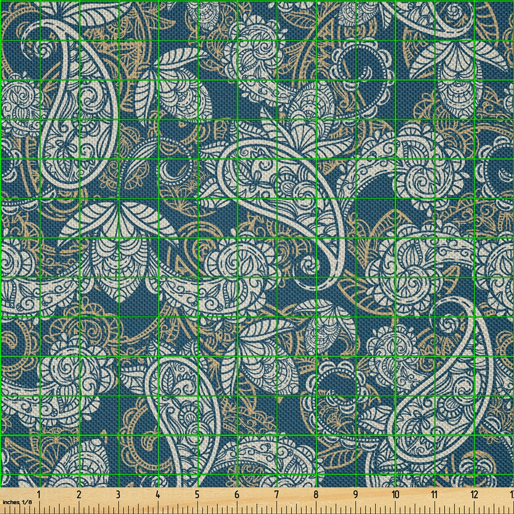 ABAKUHAUS Paisley Satin Stoff als Meterware, Persische Kultur inspiriert Teardrop Form mit geschwungenen Spitze Motiv Floral Design, 5 M (148 x 500...