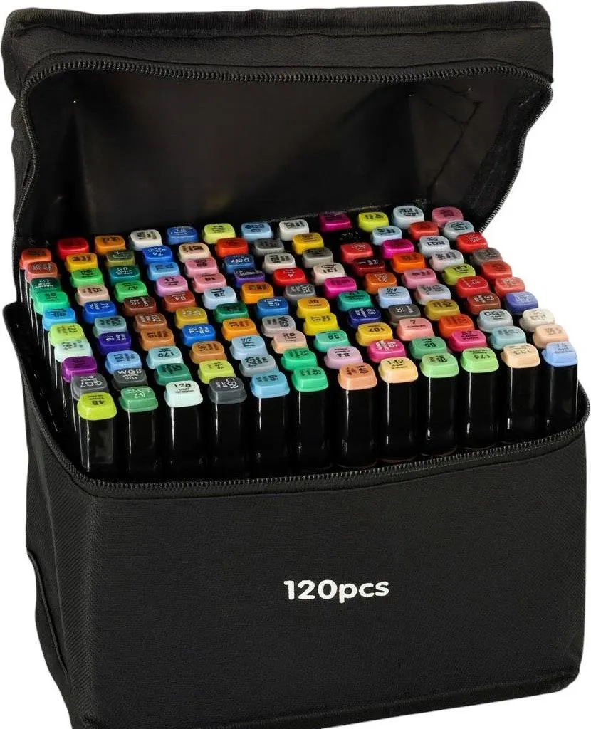 Set de 120 Marqueurs Double Face avec Support de Rangement Rigide - 12