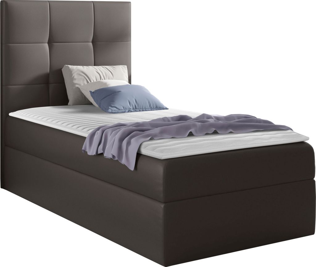 MIRJAN24 Boxspringbett Mini 2, Einzelbett mit Bettkasten für die Bettwäsche, mit Topper und Kopfteil (Soft 029, Größe: 80x200 cm, Seite: Links)