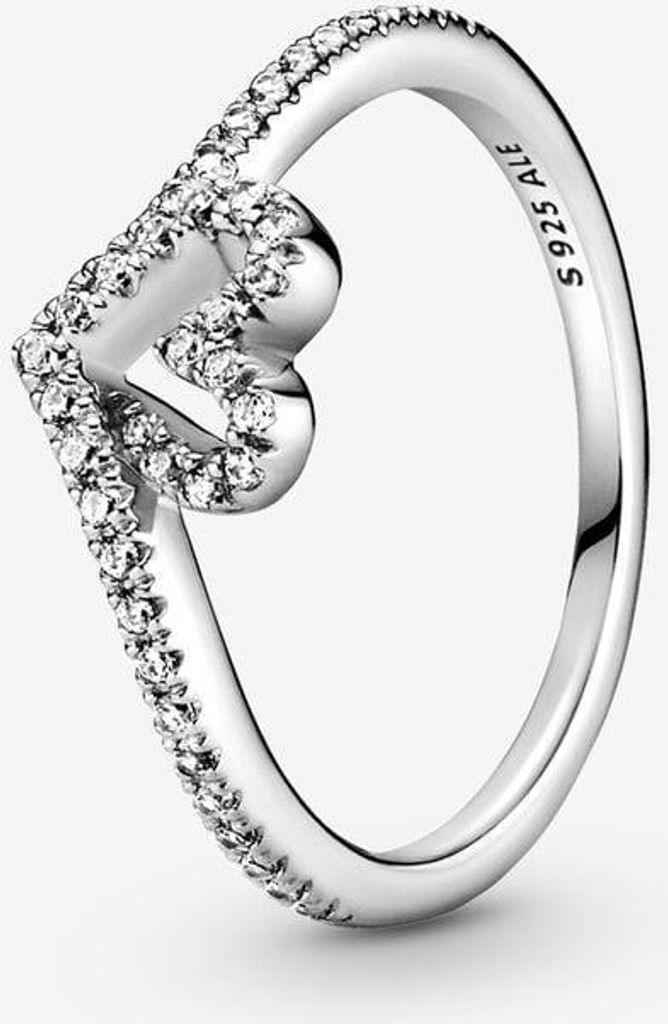 Pandora Funkelnder Wishbone Herz Ring 199302C01 Damenring, Ringgröße:50