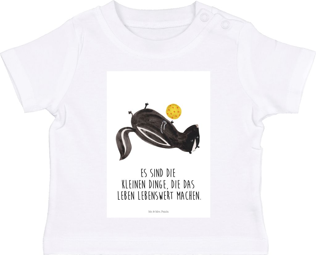 Mr. & Mrs. Panda Organic Baby Shirt Stinktier Ball 12. - 18. Monat - Weiß - Geschenk, Baumwollshirt, T-Shirt, Wildtier, Babyshirt, Weisheit, Stink...
