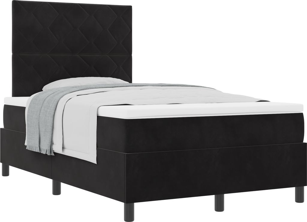 Eleganten-Stil Bettrahmen, Boxspringbett mit Matratze Schwarz 120x200 cm Samt - Klassische Betten DE85755