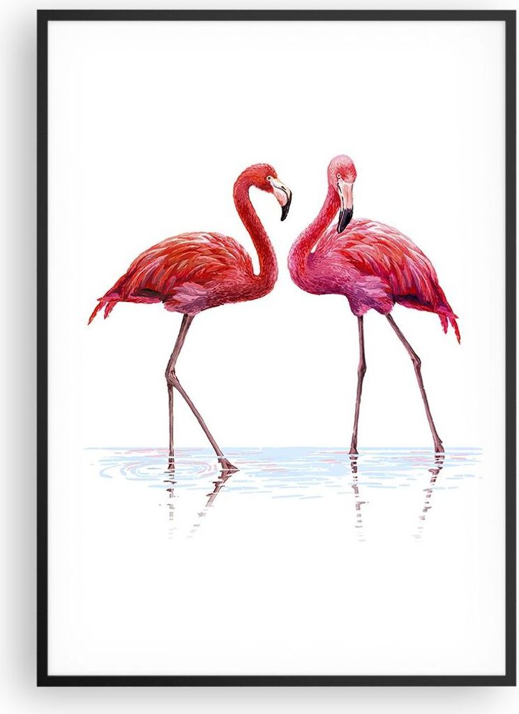 Gerahmtes Poster - Schwarzer Rahmen - Flamingos Rosa Paar - 70x100 cm - Wand Bild - Wanddeko - Wandbilder - Kunstposter - Wandposter - Bilderrahmen...