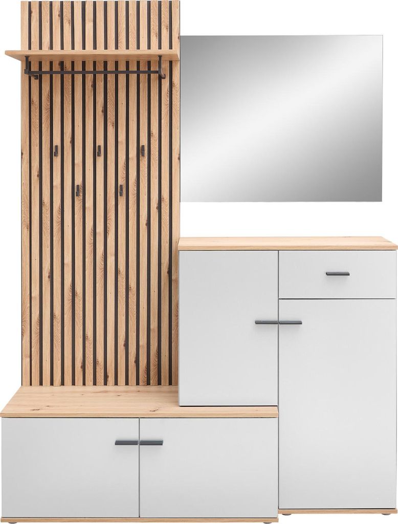 Kompaktgarderobe COMO in weiß / Artisan Eiche Nb., (BxHxT) Produktbild 