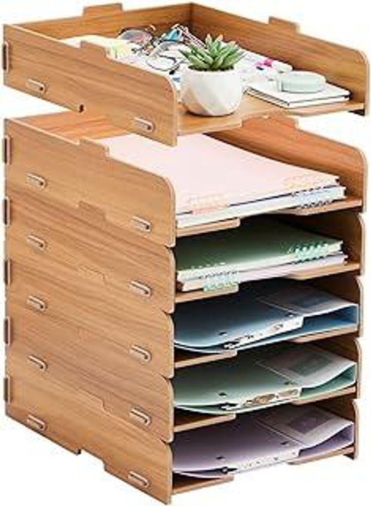 Ablagefächer Stapelbar, 6 STÜCK Büro Organizer Schreibtisch Briefablage Holz für Ablage Schreibtisch/Ablagefächer/Dokumentenablage/Papierablag...