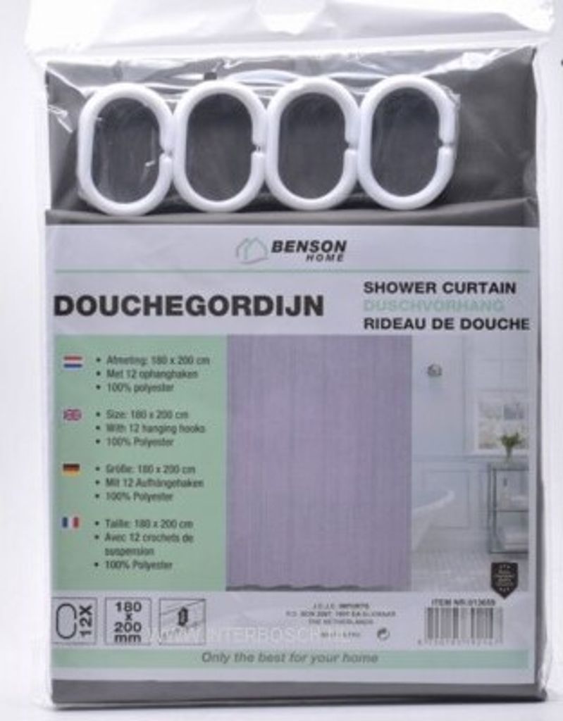 Duschvorhang grau 180x200 cm mit 12 Aufhängehaken