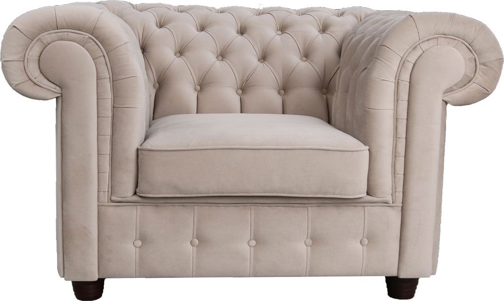 Chesterfield Sessel "Empire" aus Samtstoff – 125x76x100 cm – Vintage Look, Knopfheftung, Massivholzfüße