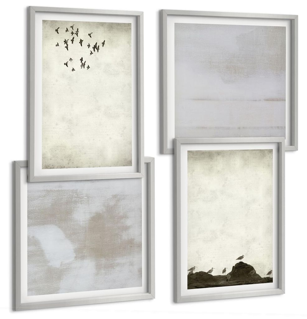 Bilder Set 4-teilig im silbergerahmten Rahmen – Wandbilder 4 Stück – gerahmte Poster für Wohnzimmer, Schlafzimmer und Flur – 50x50 cm - 40x...