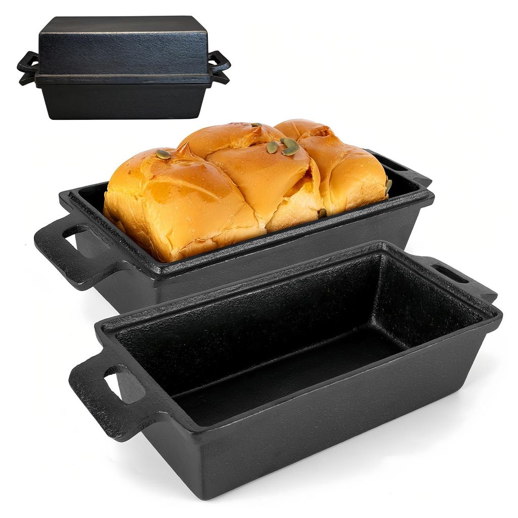 Kastenform aus Gusseisen mit Deckel, Brotbackform, gleichmäßige Wärmeverteilung für selbstgemachtes Brot, Kuchen und Hackbraten, 2-teiliges Set