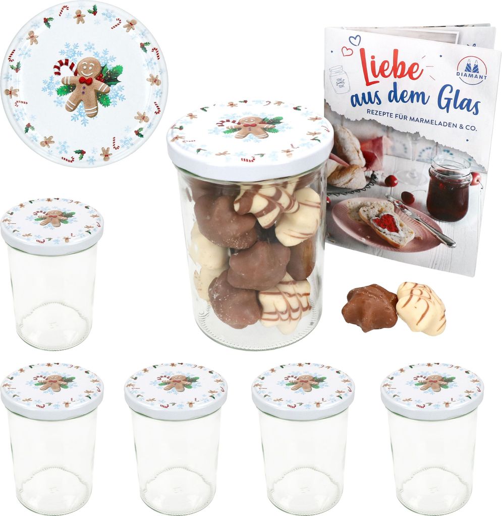 6er Set Sturzglas 435ml Einmachglas + TO-Deckel 82 Candyman eisblau + Heft