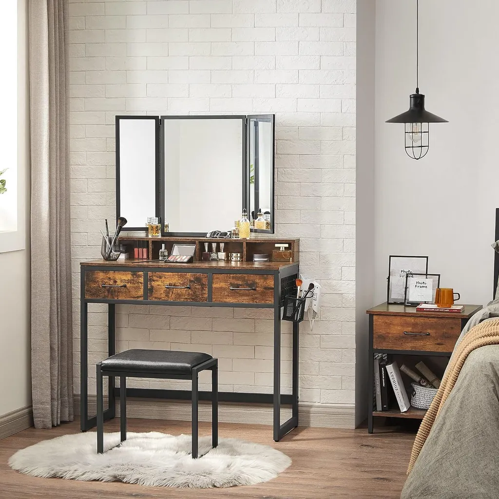 Coiffeuse Blanche pour Chambre avec Tabouret et Miroir Large Vision - 5