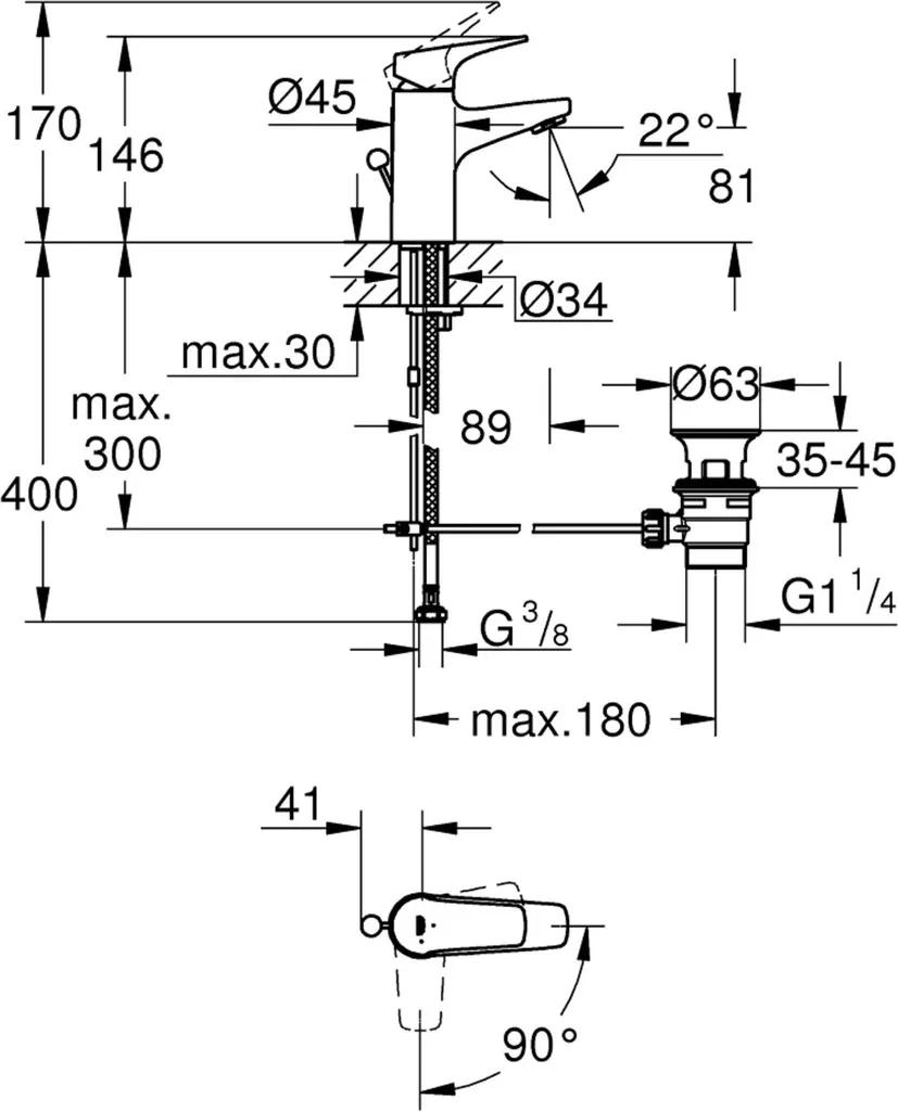 Robinet de lavabo mitigeur sanitaire chromé avec commande monomanette 1/2" - 6