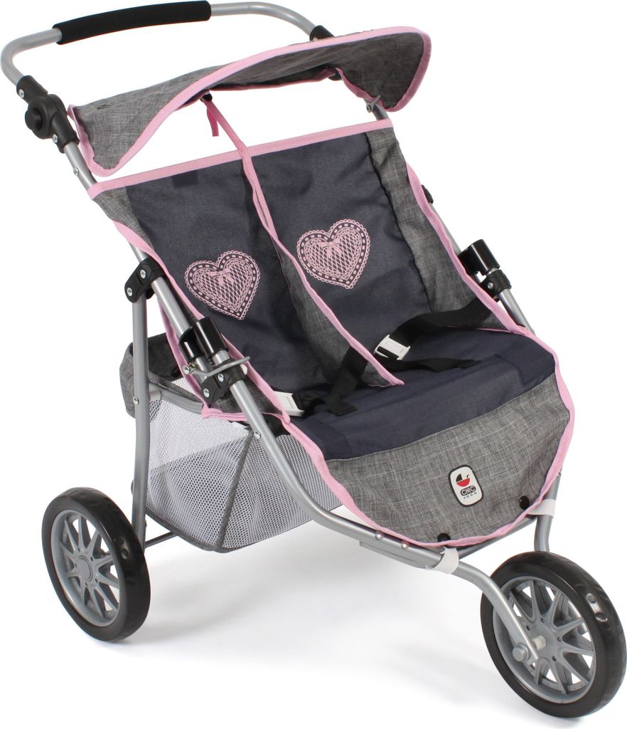 Puppenwagen Zwillings-Jogger, melange grau-navy Produktbild 