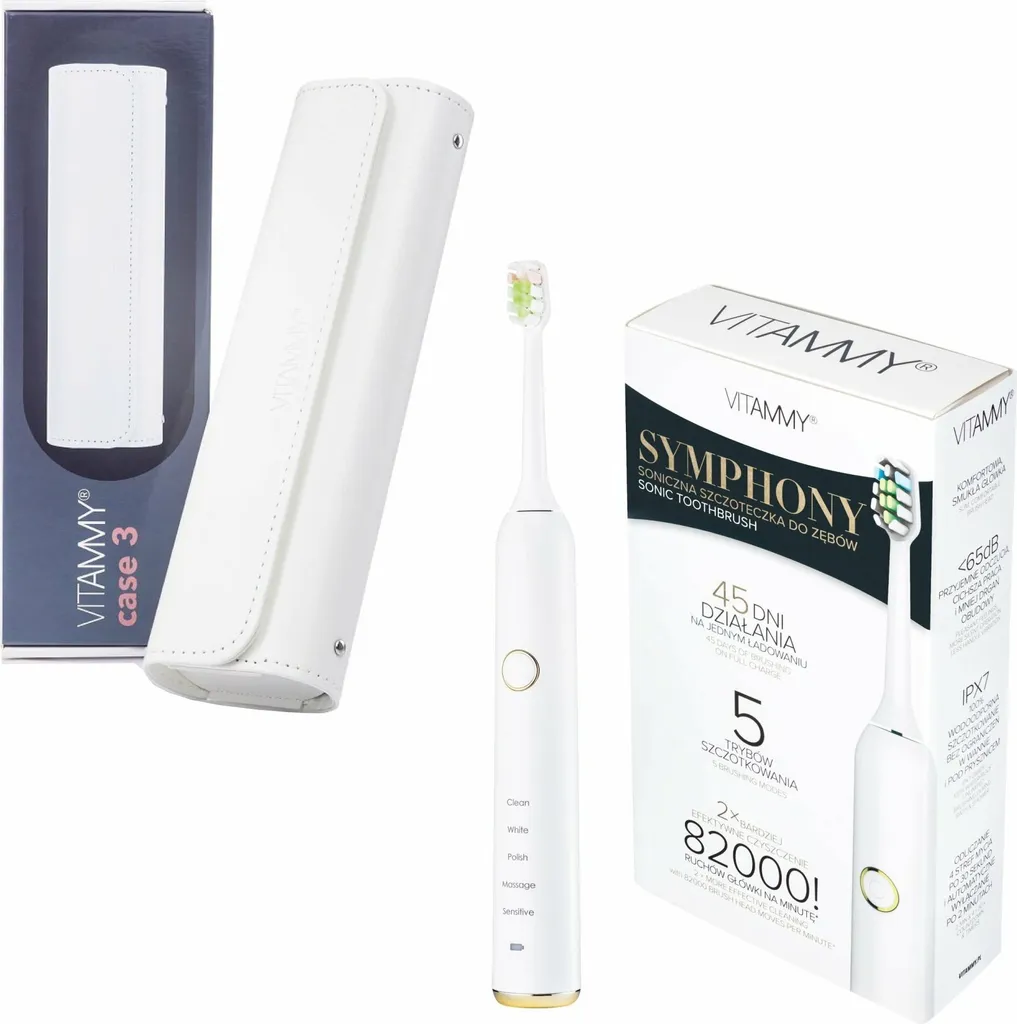 Spazzolino sonico VITAMMY SYMPHONY con elegante custodia, bianco + custodia bianca