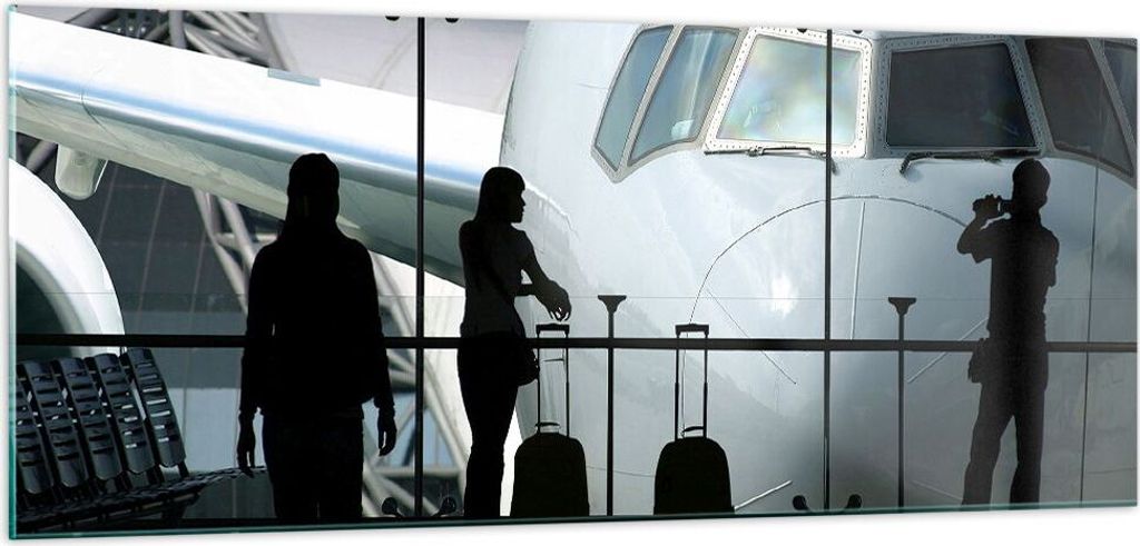 Bilder auf glas - Flugzeug Flughafen Passagiere - 100x40cm - Glasbilder - Wandbilder - Kunstdruck - zum Aufhängen bereit - Wanddekoration aus Glas...