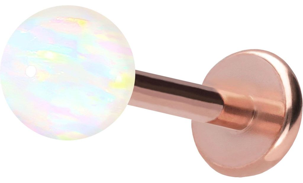 Ohrpiercing, Nasenpiercing Titan Labret mit Push Fit SYNTHETISCHER OPAL RoséGold Stablänge: 10mm + Stabstärke: 1mm + Kugelgröße: 4mm