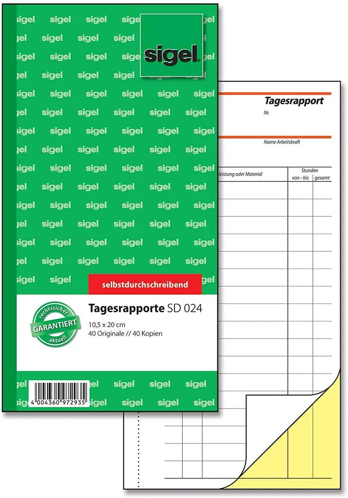 Libro Sigillo Rapport/Tagesrapport 105x200mm | Sicurezza e Ordine