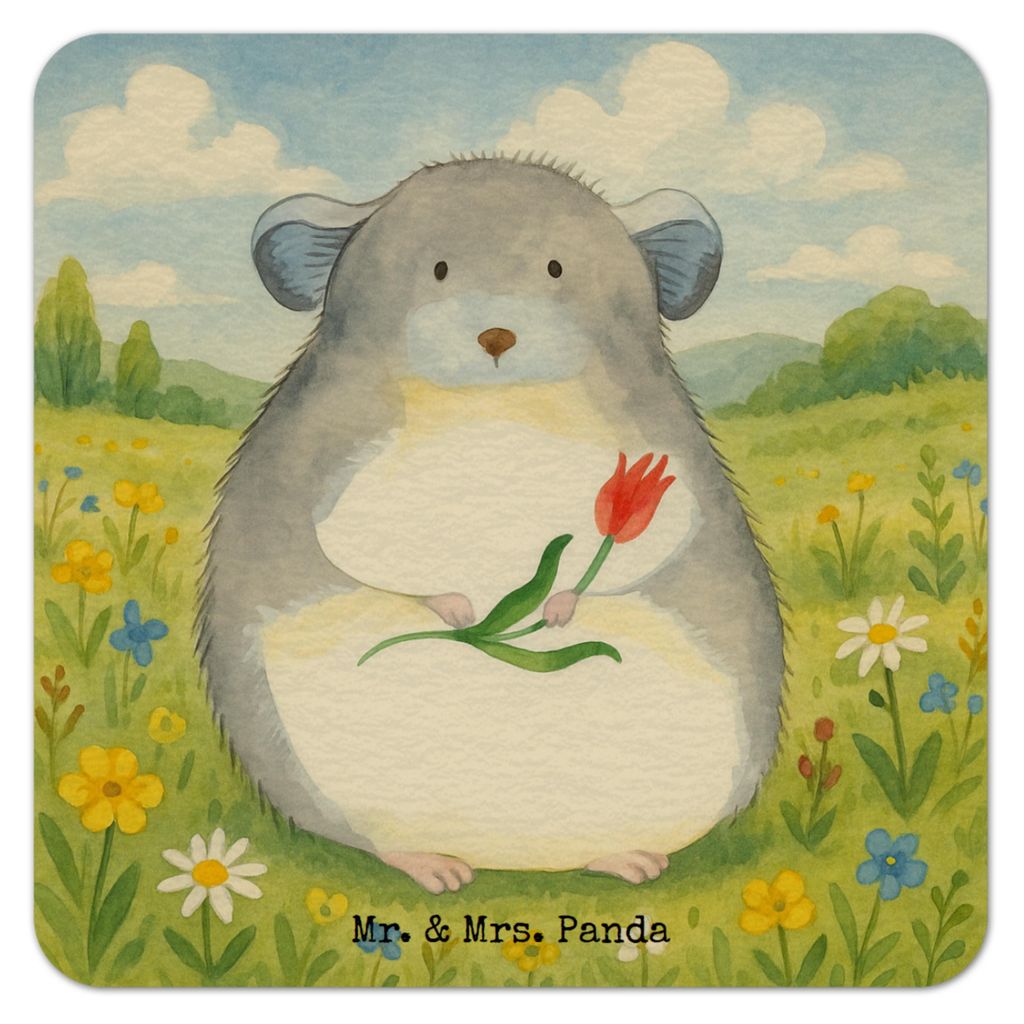 Mr. & Mrs. Panda Tischuntersetzer Chinchilla Blume Design 100er Set - Weiß - Geschenk, Bierfilzl, Glücklichsein, Chinchillas, Getränkeuntersetze...