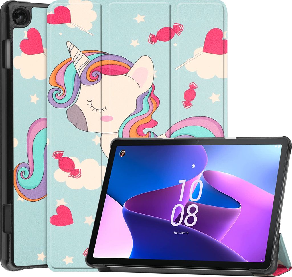 Case2go - Hülle kompatibel mit Lenovo Tab M10 (3e generatie) met modelnummer(s) TB328FU, TB328XU (2022) - Mit AutoWake-Funktion - - - Einhorn