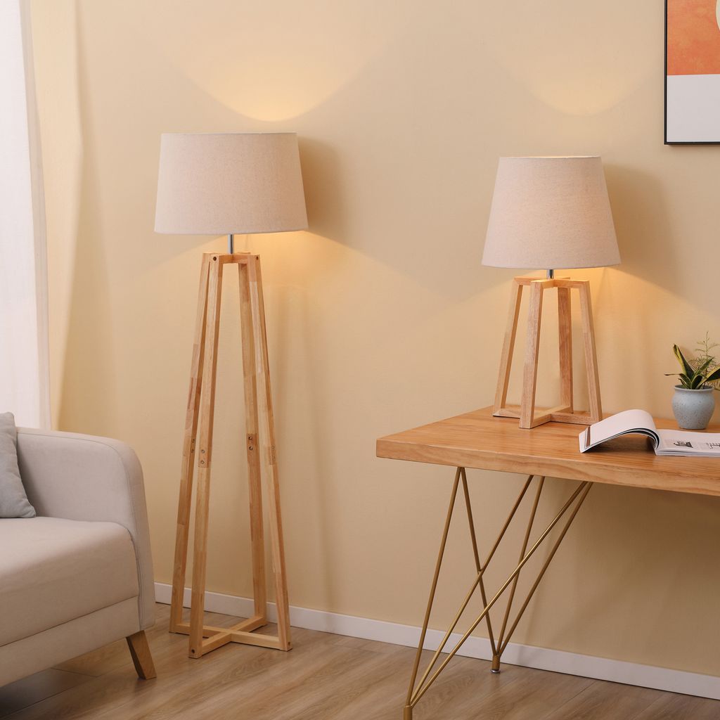 Design Steh Leuchte Natur Holz Wohn Arbeits Zimmer Beleuchtung Lese Stand Lampe 