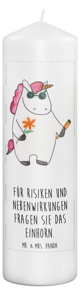 Mr. & Mrs. Panda Kerze Einhorn Woodstock 29 x 8 cm XL - Weiß - Geschenk, Erinnerungslicht, Stumpenkerze, Blockkerze, Wachskerze, Joint, Erinnerung...