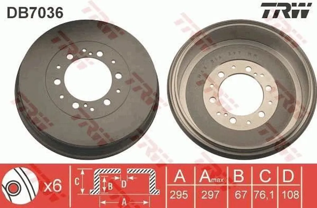 Tambour de frein arrière TRW DB7036 de remplacement pour Hilux