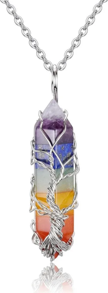 Bijou Pendentif 7 Chakra Arbre de Vie en Pierres Semi-Précieuses Véritables