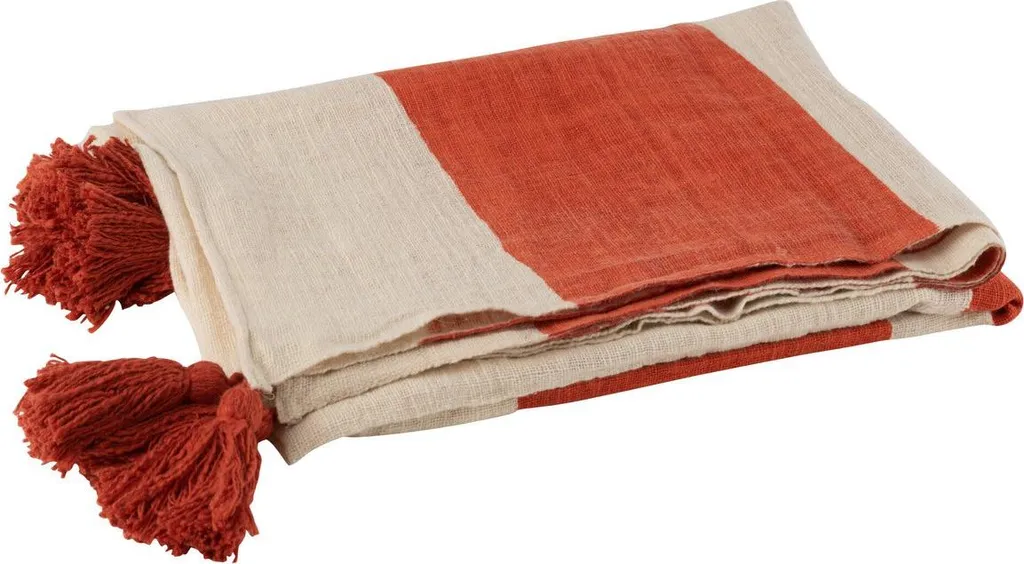 Plaid corail 185x135 cm J-Line Beach Grooves - Pur coton relief moderne