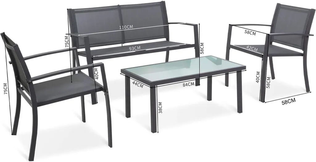 Salon de Jardin Rebecca Mobili Rawal en Acier et Polyester Anthrazit 4 Pcs - 3