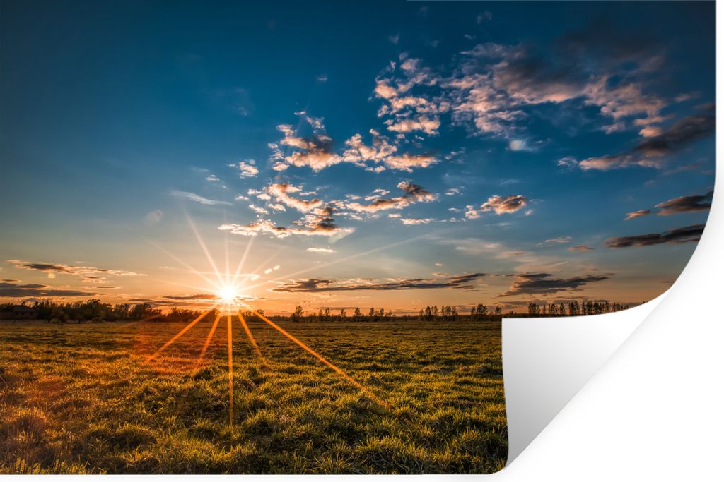 MuchoWow Wandtattoo Wandsticker Wandaufkleber Sonnenuntergang - Natur - Wolken - Gras 30x20 cm Selbstklebend und Repositionierbar - Wierderverwen...