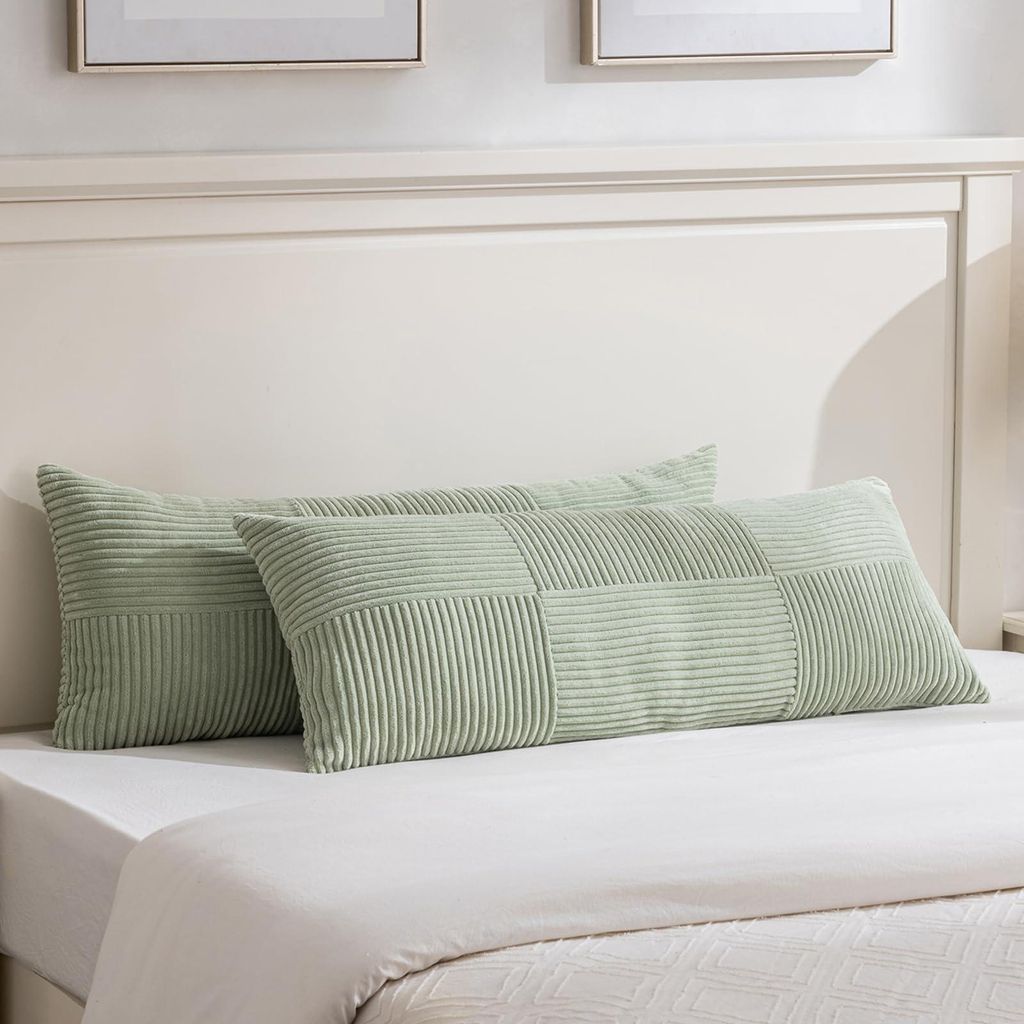 Set mit 2 salbeigrünen Kissenbezügen (40 x 145 cm). Weiche, moderne Dekokissenbezüge im Boho-Stil für Sofa, Schlafzimmer, Wohnzimmer und Bett.
