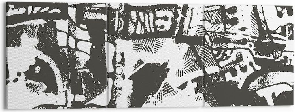 Bild auf Leinwand - Leinwandbild - 3 Teile - Schwarzweiß Figuren Abstraktion - 150x50cm - Wand Bild - Wanddeko - Wandbilder - Leinwanddruck - Bild...