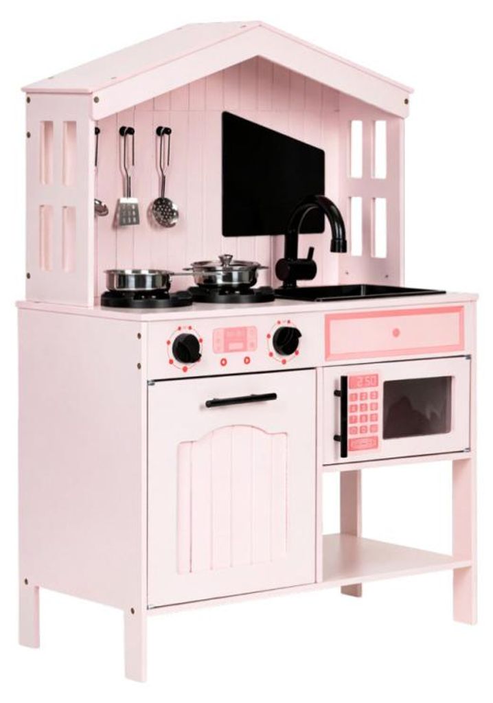 ECOTOYS PLK563P Houten kinderkeukentje met oven, magnetron, Productafbeelding 