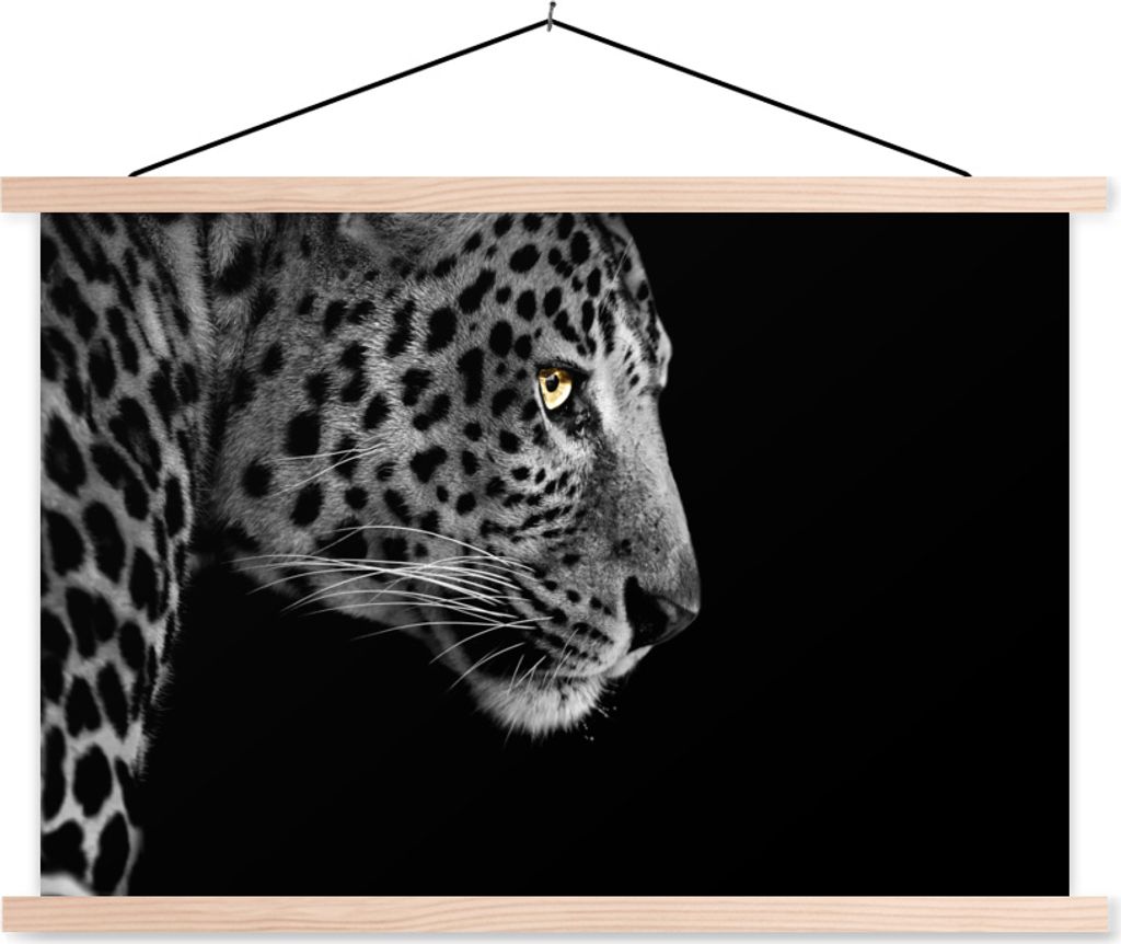 MuchoWow Textilposter Leopard - Schwarz - Weiß - Pelz 60x40 cm mit holzfarbenen Rahmen - Bilder