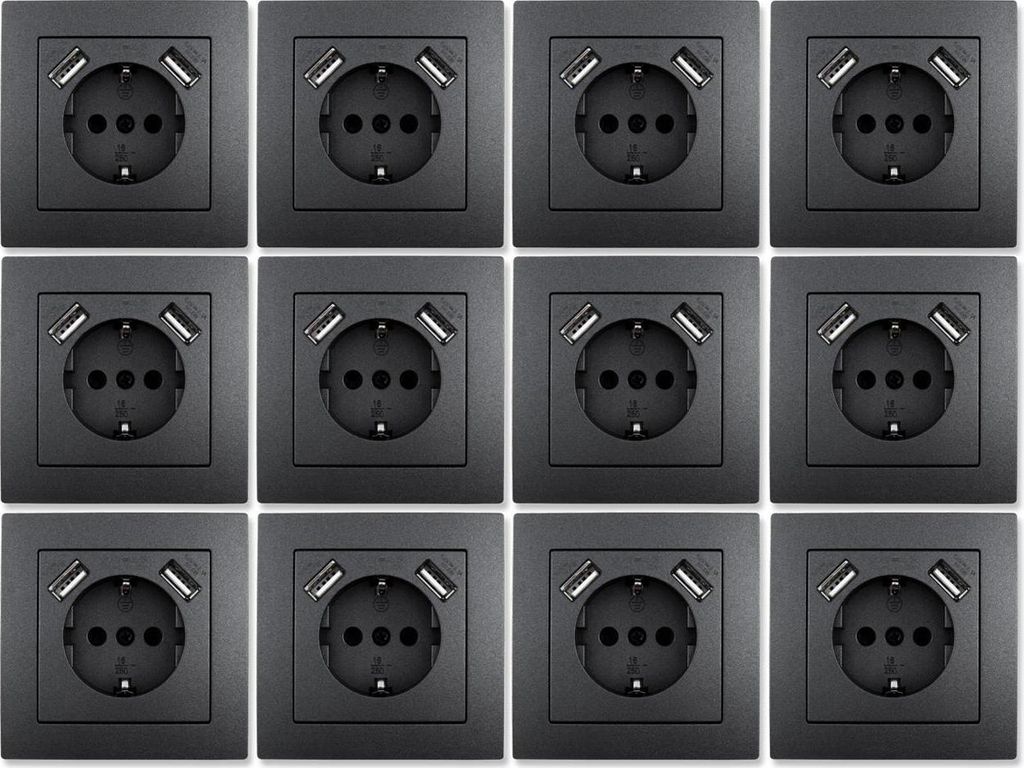 12x Schutzkontakt-Steckdose mit 2x USB McPower "Flair", Produktbild 