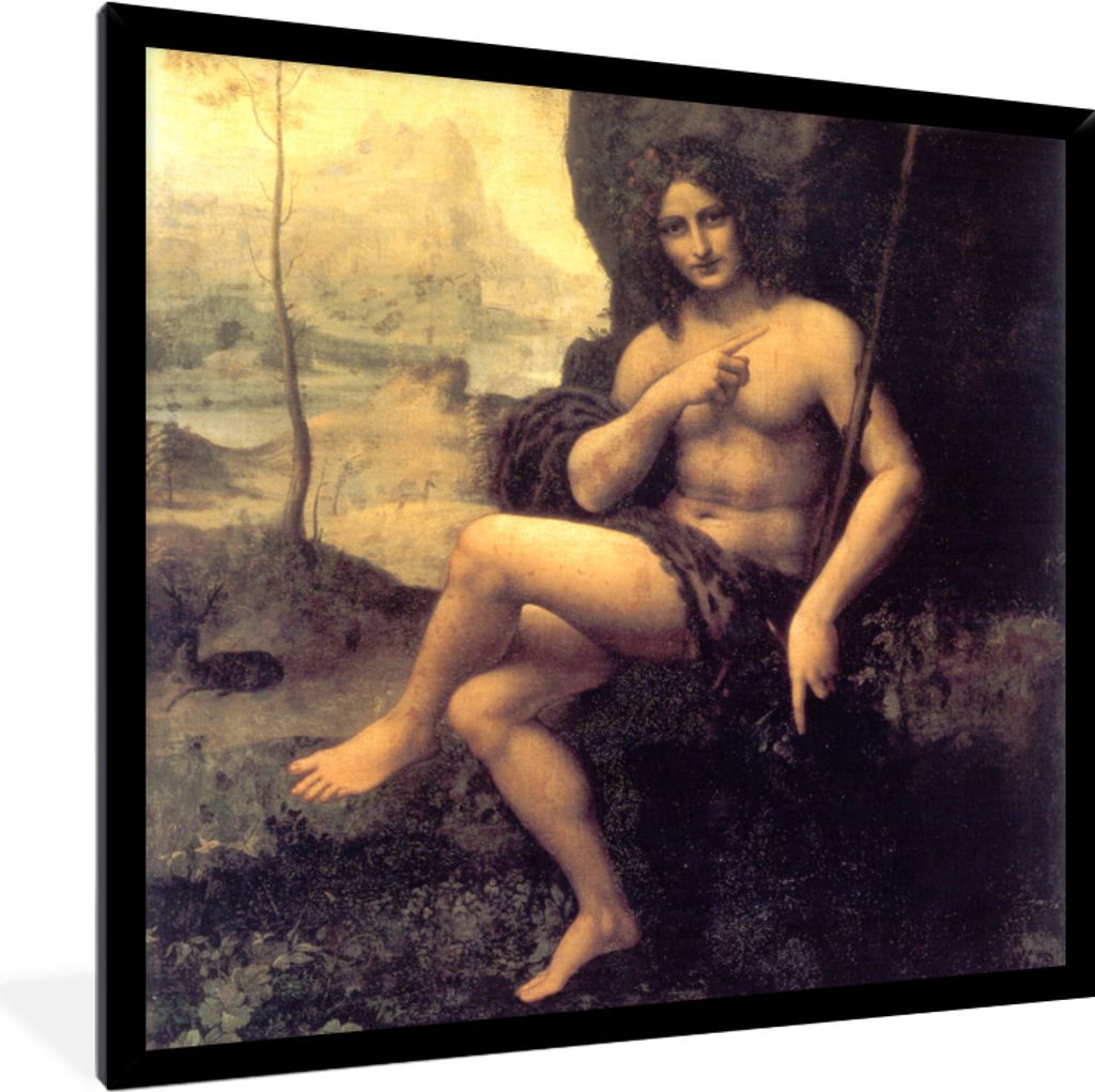 MuchoWow MuchoWow Gerahmtes Poster Der heilige Johannes in der Wüste - Leonardo da Vinci 40x40 cm - Poster mit zchwarzem Bilderrahmen - Mit Ra...