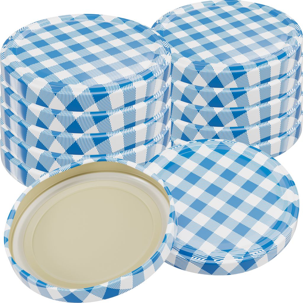 WELLGRO 100x Einmachdeckel TO82 - blau kariert - Produktbild 