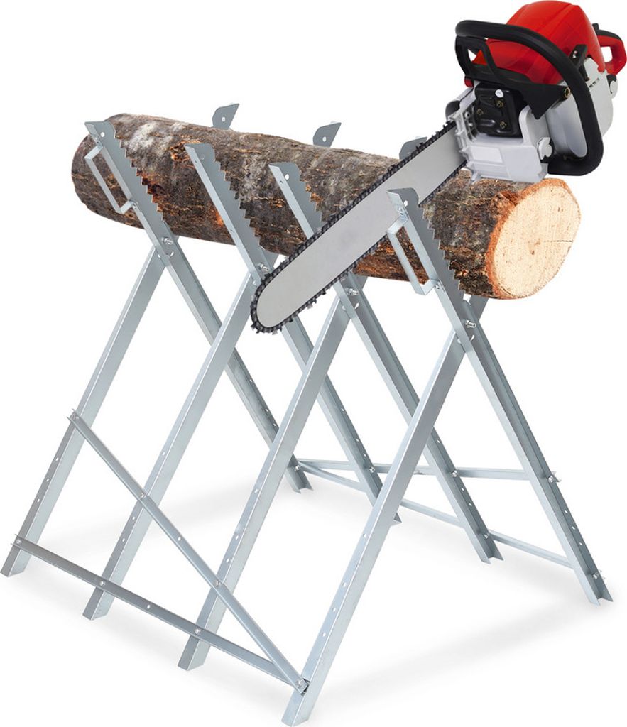 VINGO Sägebock 150kg Arbeitsböcke Belastbarkeit Holzsaegebock Verzinkt Saegegestell Zusammenfaltbar Kettensaegebock Holzbock fuer Kettensaegen