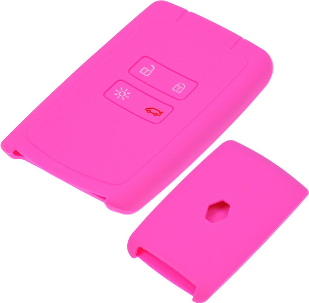 Auto Schlüssel Hülle Silikon Schutz Cover Pink kompatibel mit Renault Megane Kadjar Clio Captur 4 Tasten KEYLESS SMARTKEY