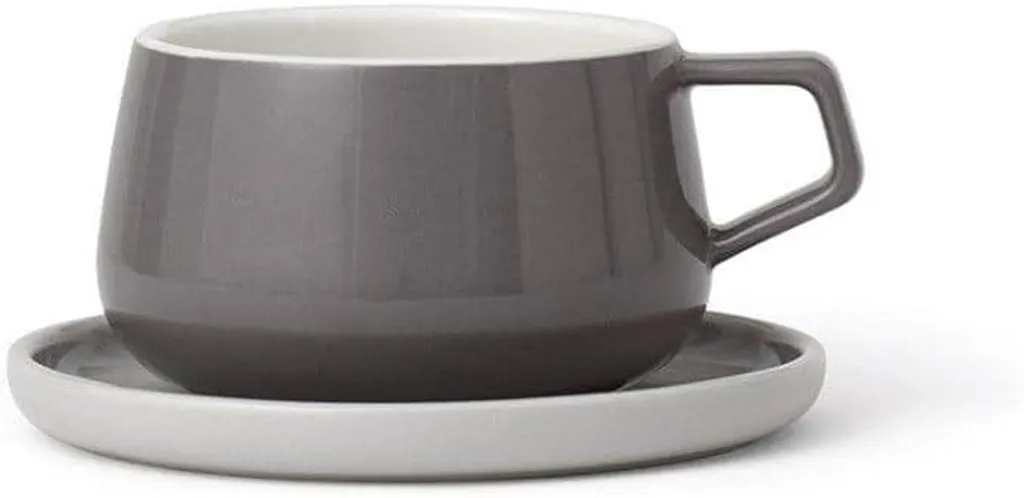 Tasse et Soucoupe Gris 250ml Ella Classic : Fini les Taches de Café