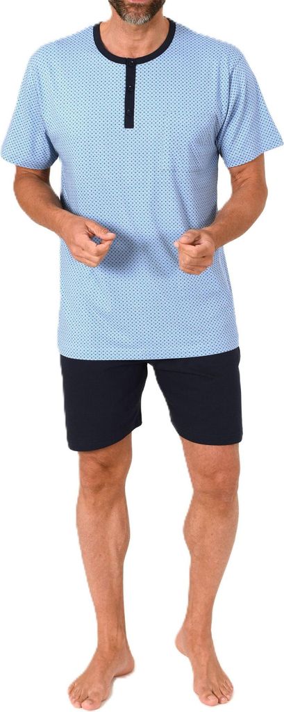 Normann Herren Schlafanzug kurzarm Shorty Pyjama aus 100 % Baumwolle – auch in Übergröße ; hellblau , 60