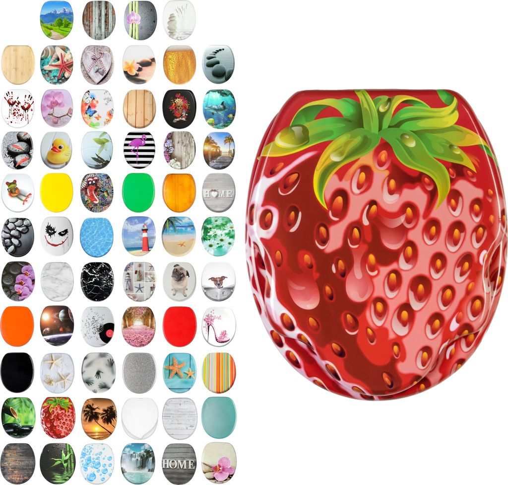 SANILO WC-Sitz mit Absenkautomatik Strawberry, Toilettendeckel direkt vom Hersteller, Klodeckel, Klobrille, WC Deckel, Toilettensitz, WC Brille