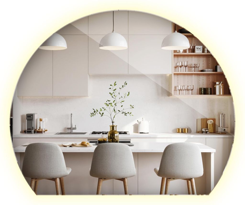 LED Spiegel unregelmäßig 90 x 74 cm – moderner Badezimmerspiegel, Wandspiegel mit LED Licht neutralweiß 4000K