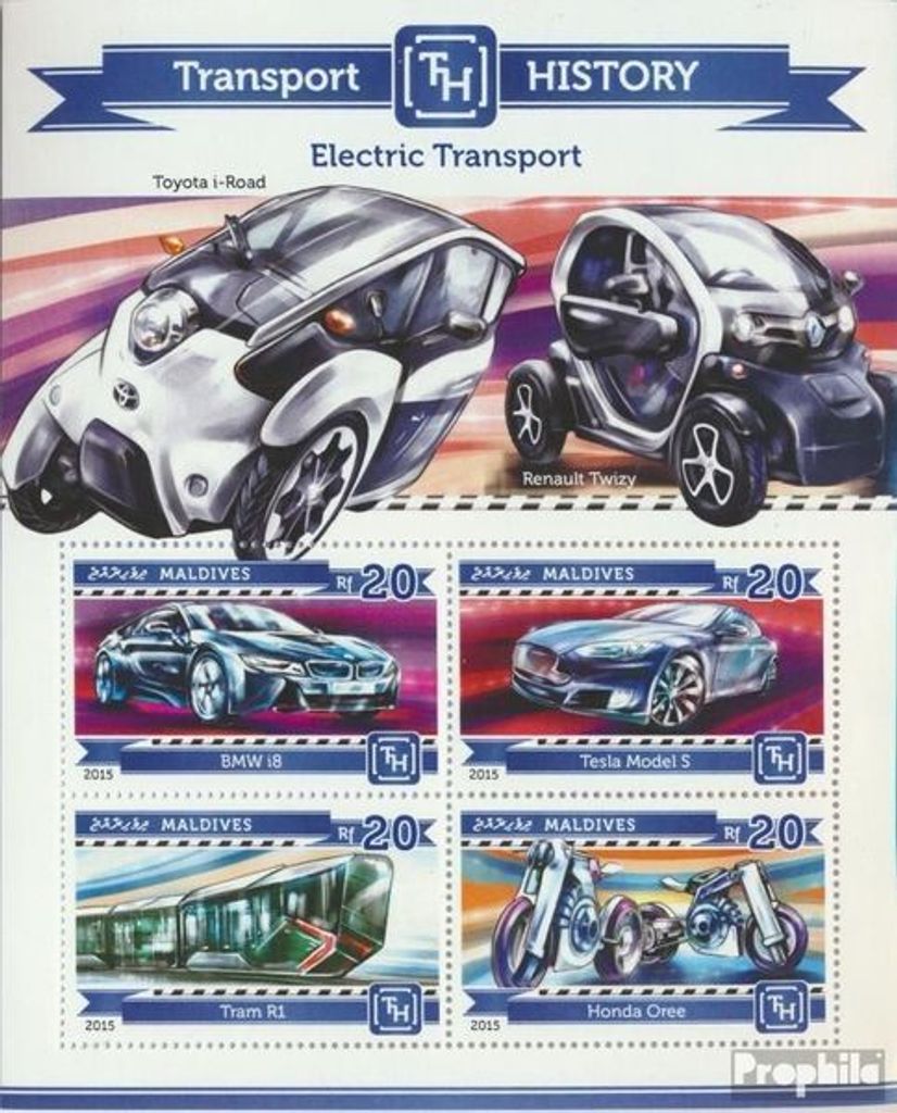 Briefmarken Malediven 2015 Mi 5525-5528 Kleinbogen (kompl. Ausg.) postfrisch Elektrischer Transport