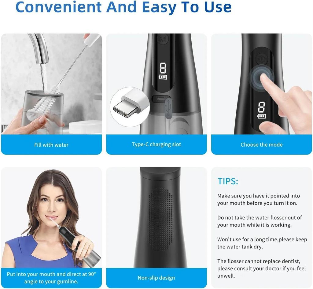 Water Flosser Kabelloser Munddusche 9 Modi 4 Düsen IPX7 Produktbild 6